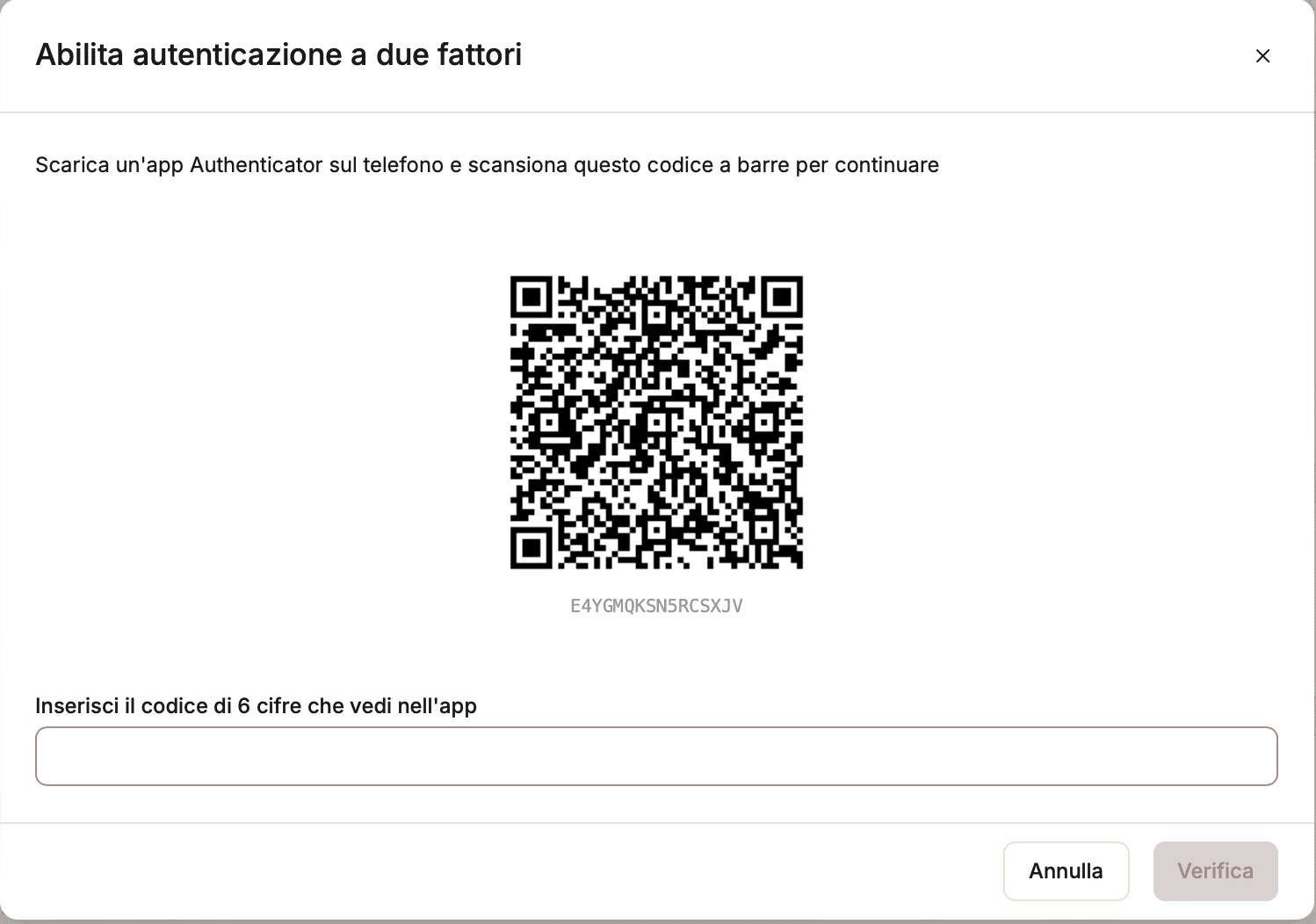 Codice QR per impostare l'autenticazione a due fattori in MyKinsta.