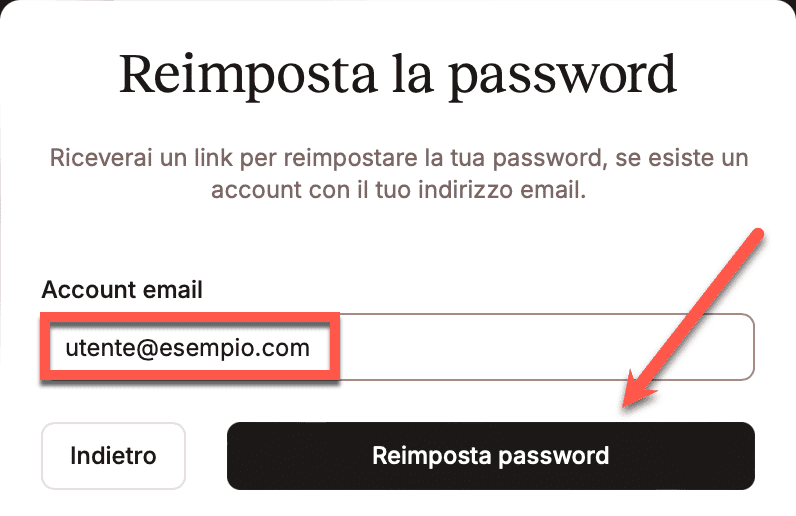 Enter your email address in the password reset modal/pop-up.