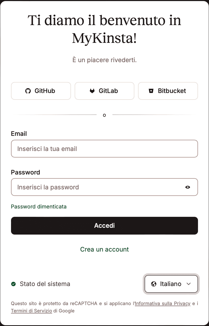 Usare il Single Sign-On per accedere a MyKinsta con il login del proprio provider di servizi Git.