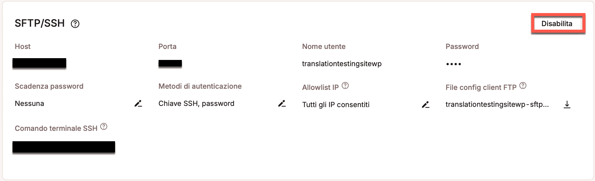 Comando da terminale SSH in MyKinsta.