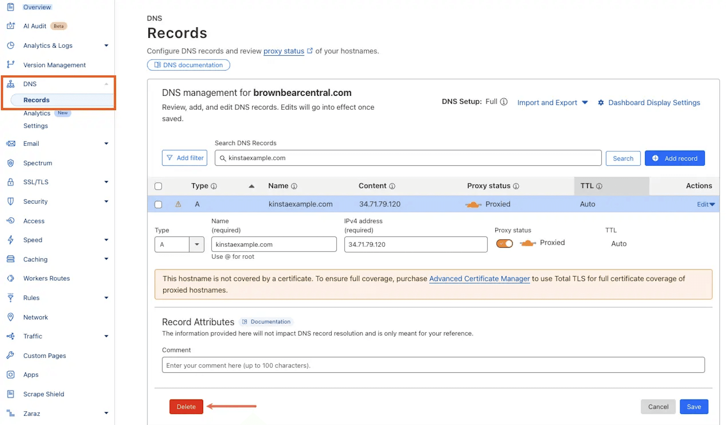Cloudflareで競合するAレコードを削除