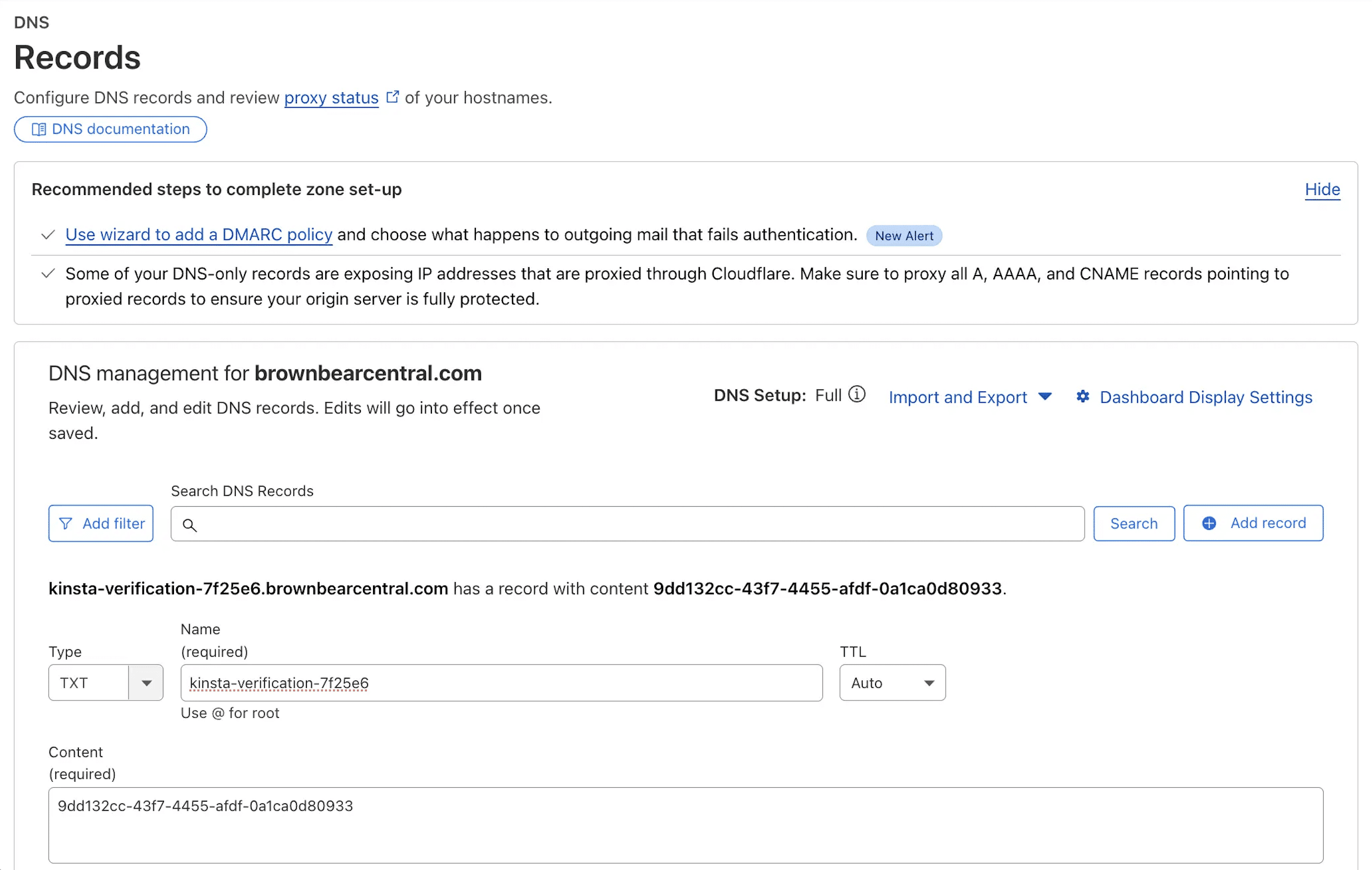 Cloudflareにドメイン検証TXTレコードを追加