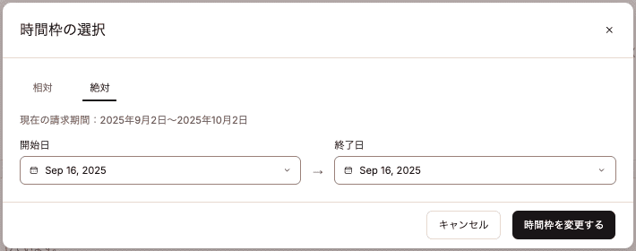絶対タブでデータの表示期間を選択