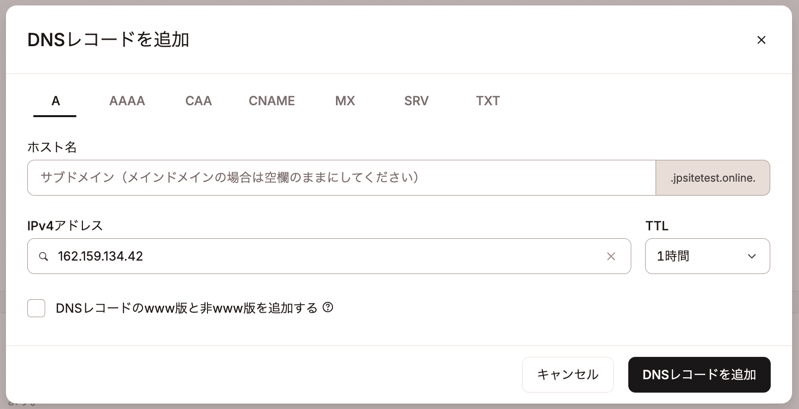 KinstaのDNSにAレコードを追加