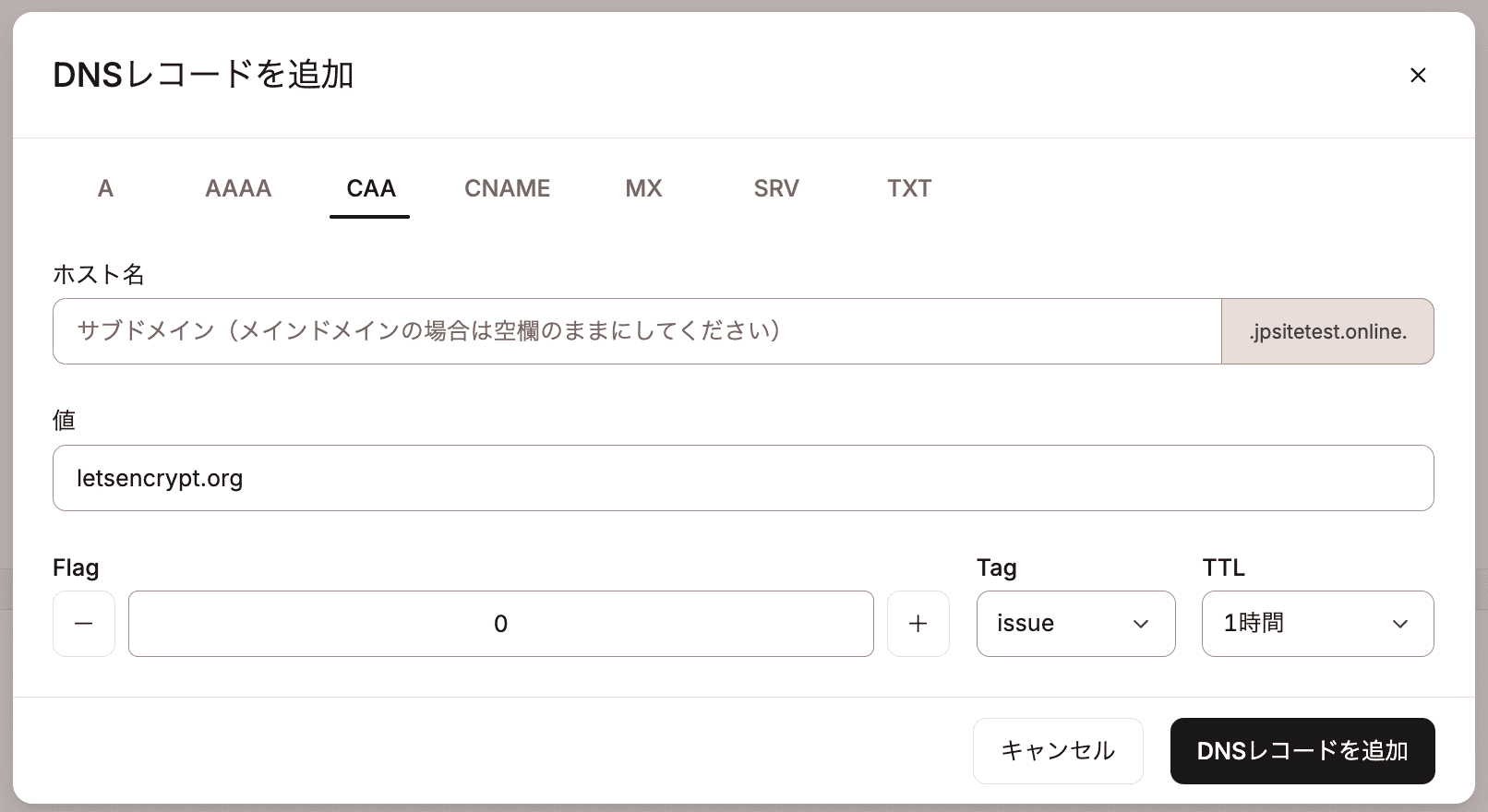 KinstaのDNSにCAAレコードを追加