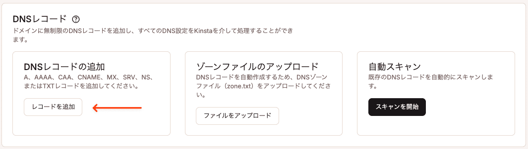MyKinstaにDNSレコードを追加