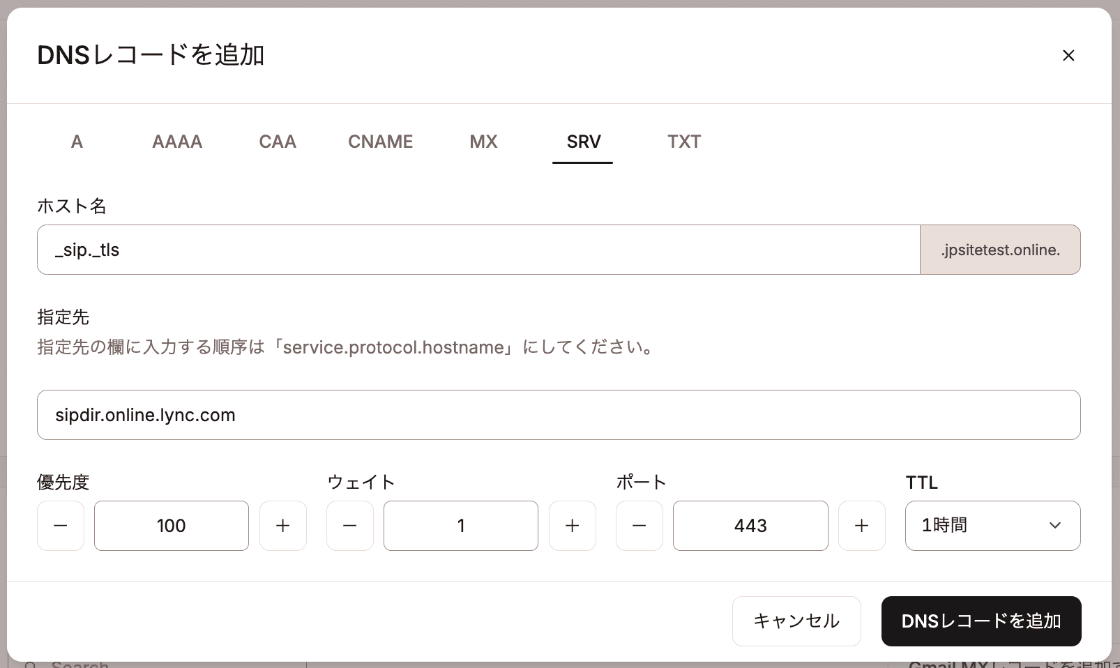 KinstaのDNSにSRVレコードを追加