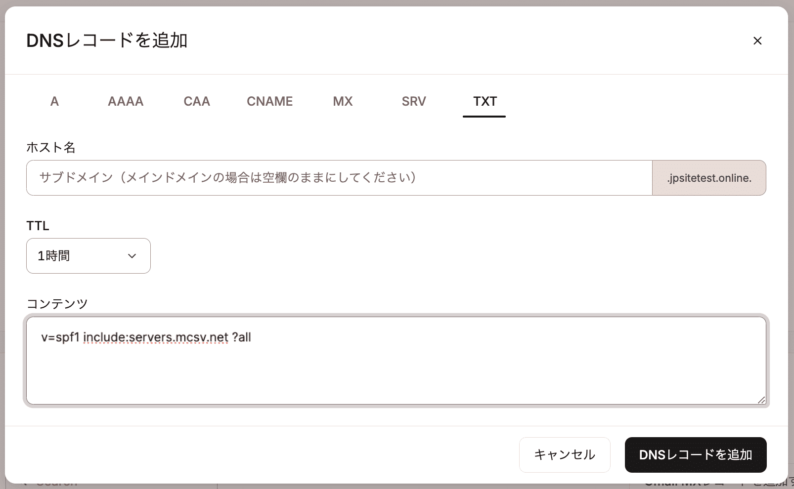 KinstaのDNSにSPFレコードを追加