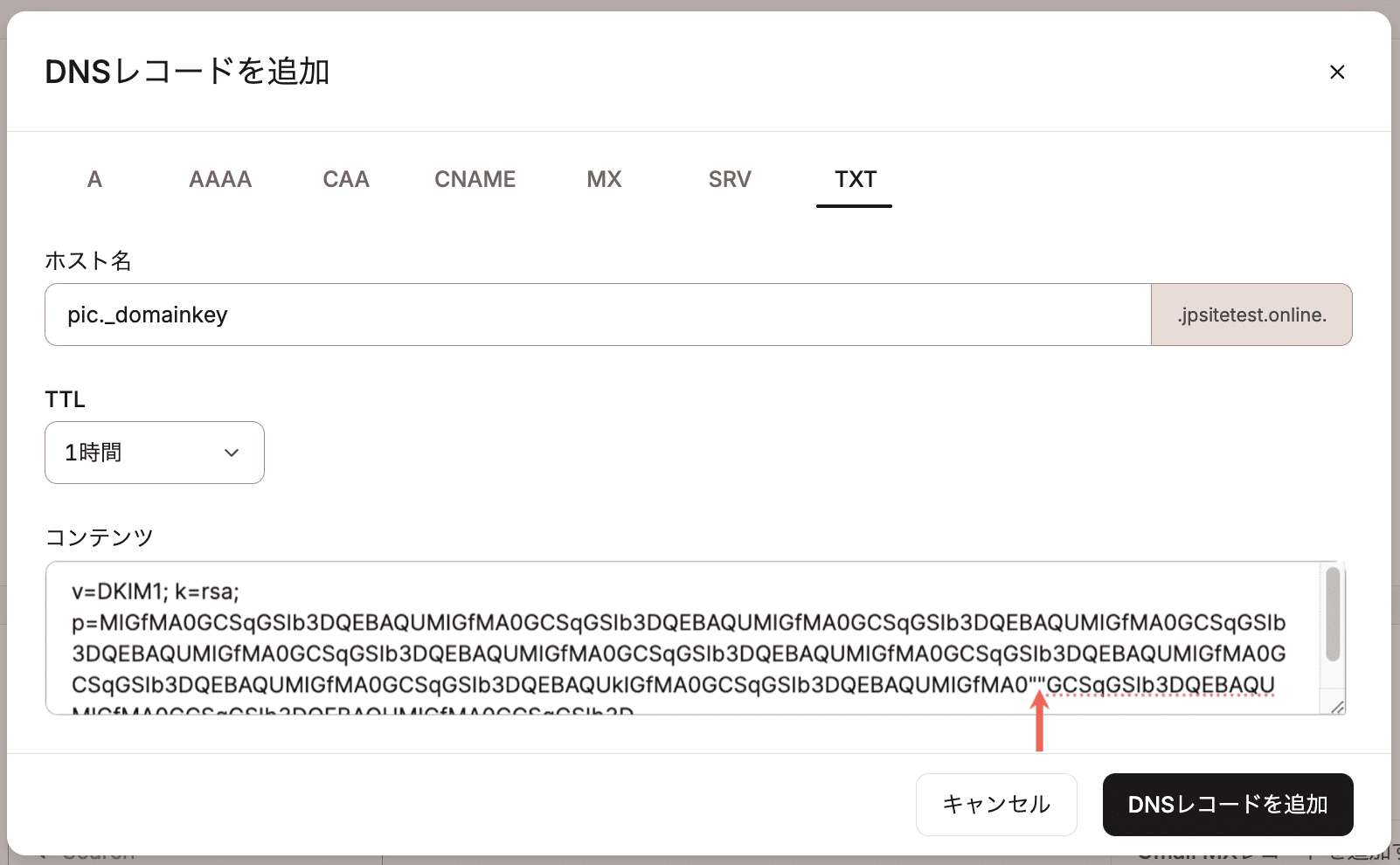 KinstaのDNSに複数の文字列でDKIMレコードを追加