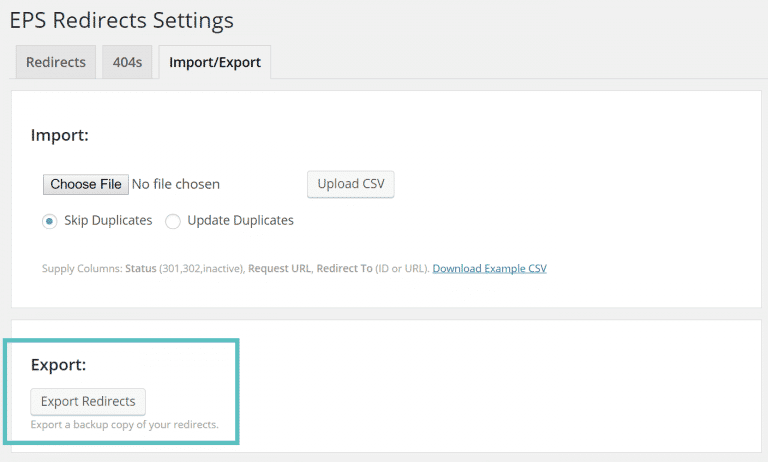 EPS plugin export redirects