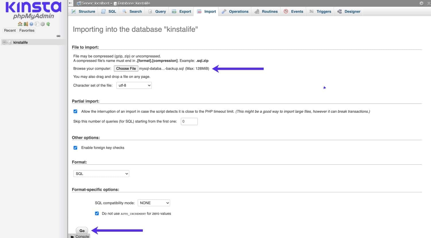 Importiere eine MySQL-Datenbank über phpMyAdmin