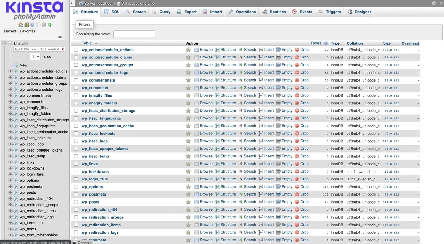 Importation réussie d'une base de données dans phpMyAdmin.