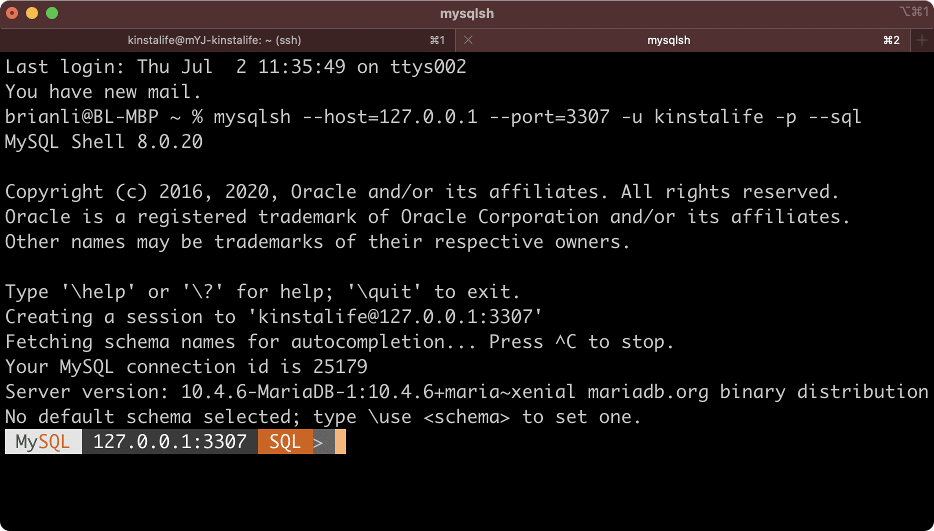 MySQL Shell sur macOS.