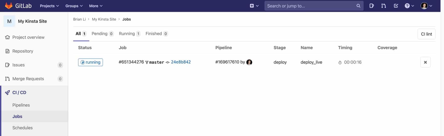 GitLabの稼働中のジョブ