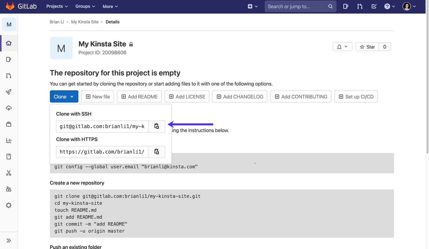 Kloon met SSH in GitLab.