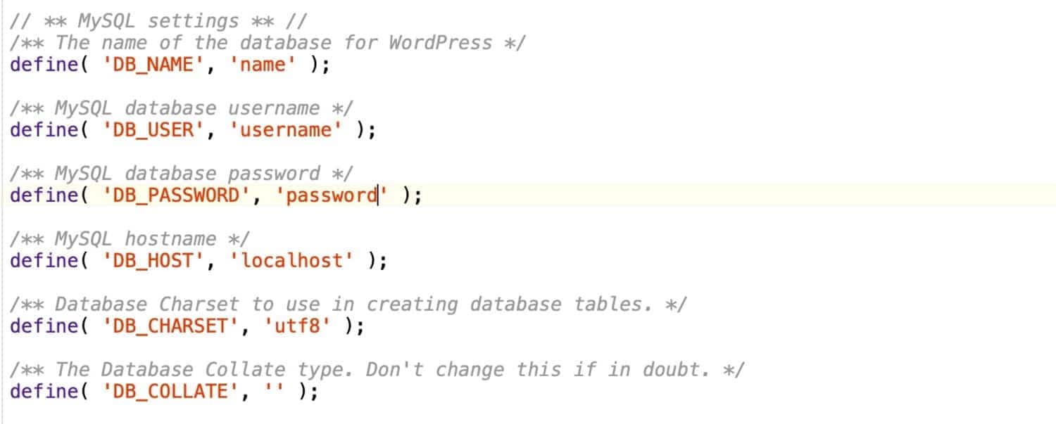 wp-config.php database details