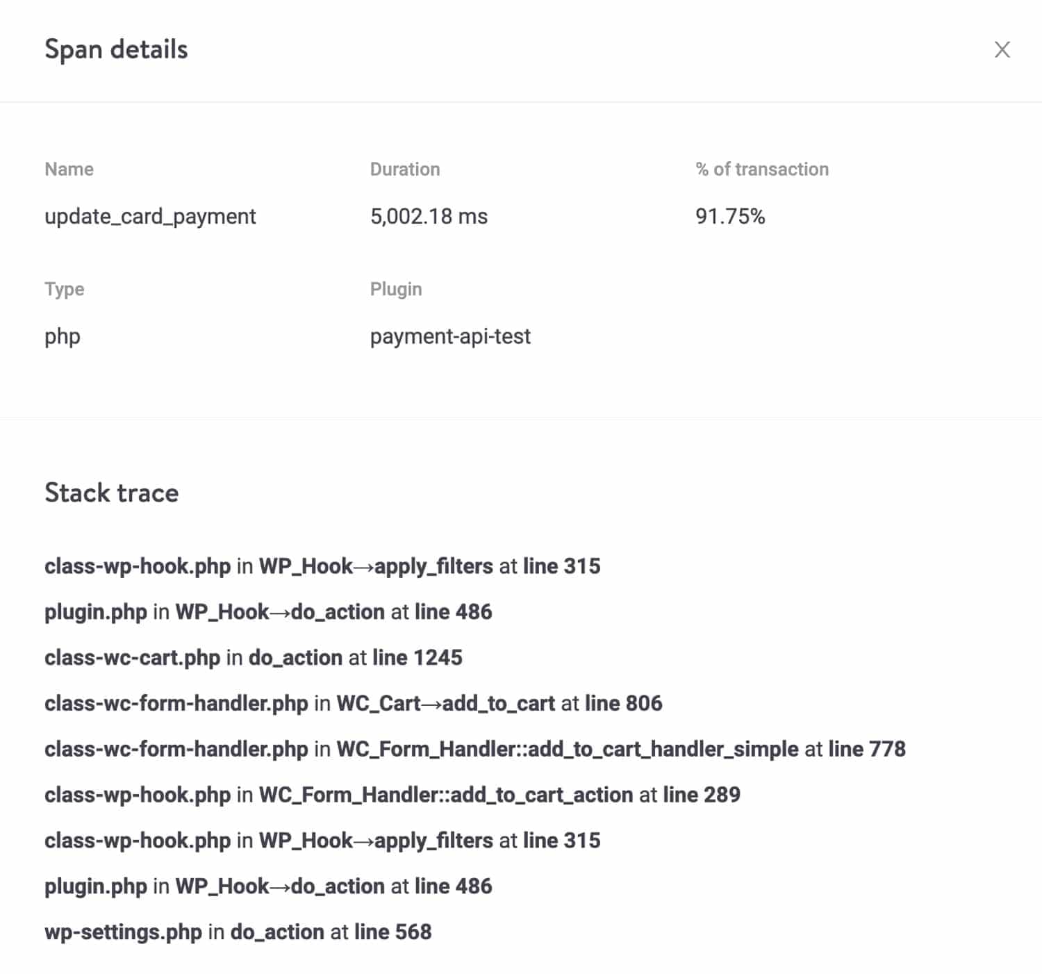 A stack trace for a span.