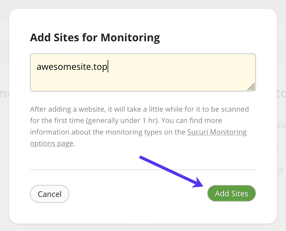 Voeg een site toe voor bewaking in Sucuri.