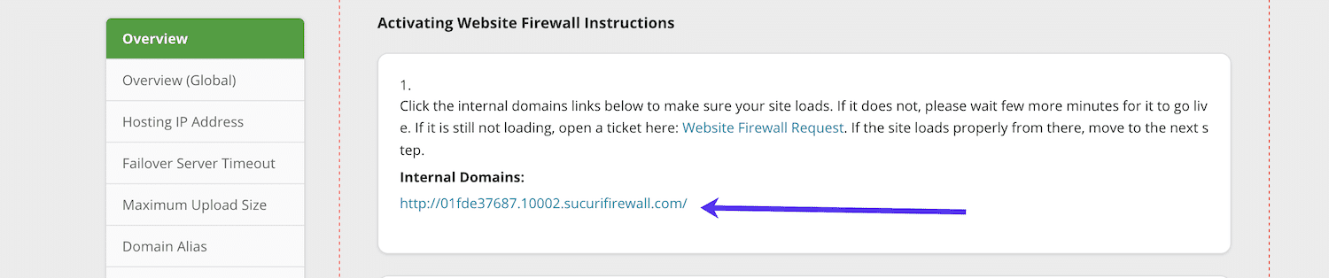 Checking your Sucuri internal domain.