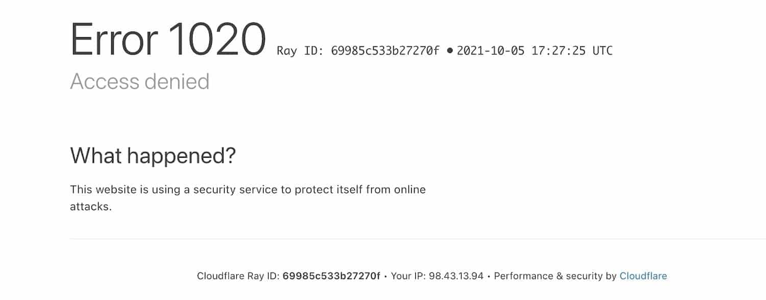 Error 1020 de Cloudflare Acceso denegado.