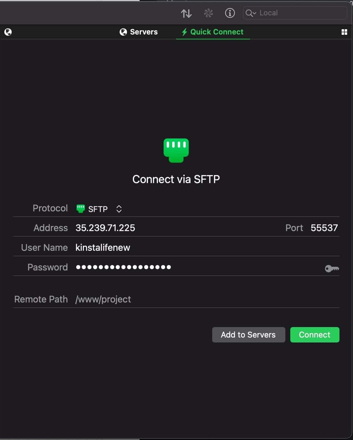 SFTP settings in Transmit.