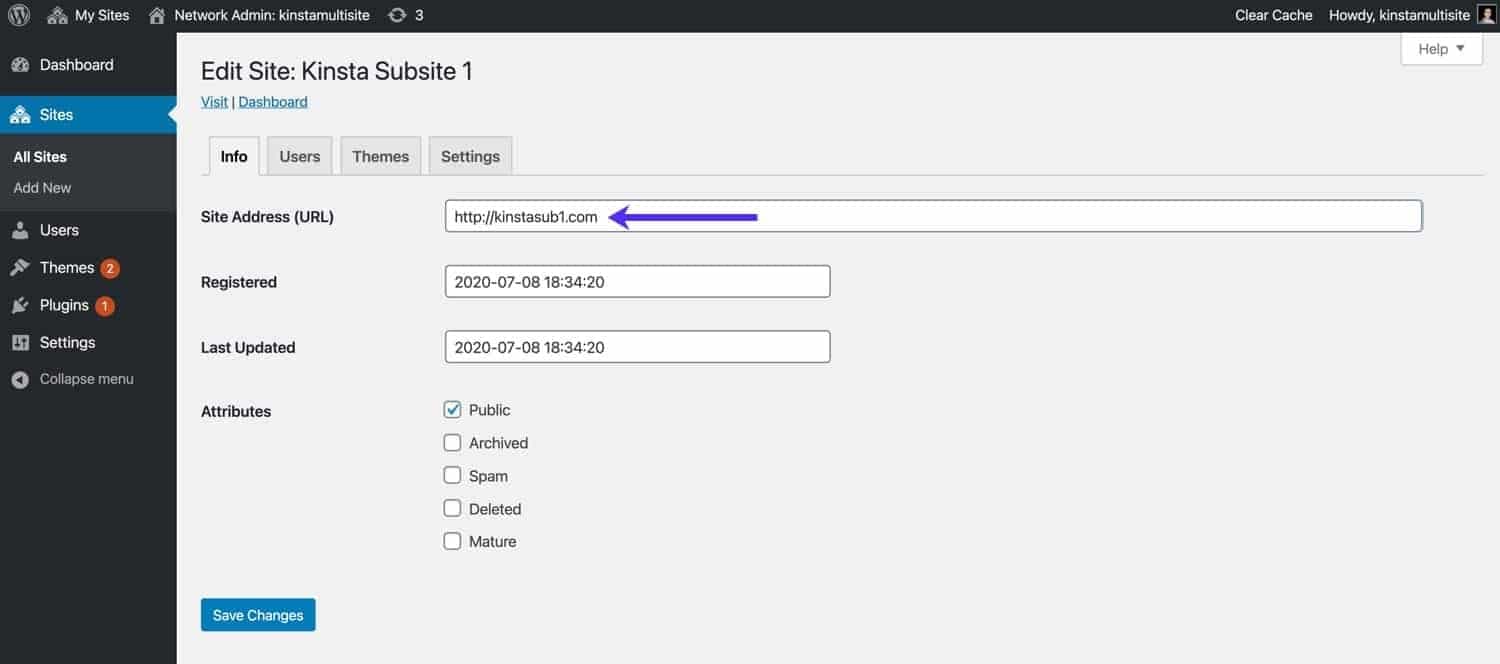 Add your custom domain's URL in the Site Address field to map your domain to your subsite.