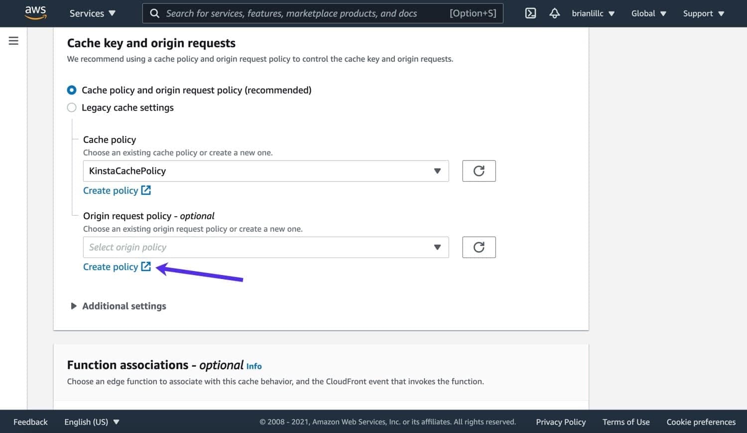 Maak een Origin request policy in CloudFront.