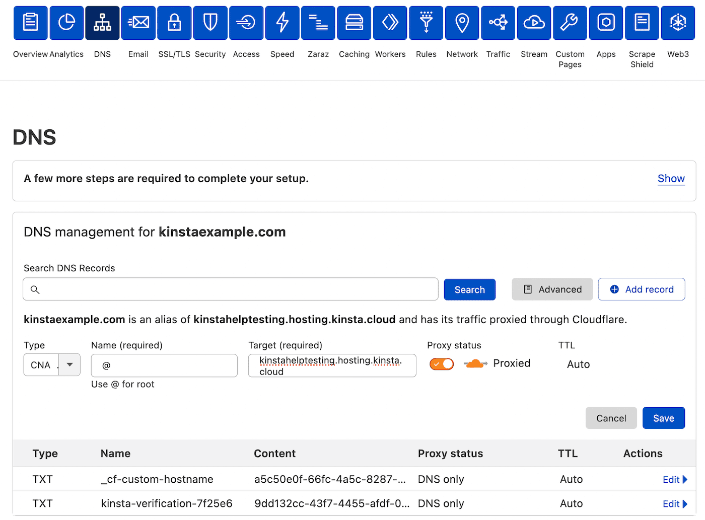 Adicione um CNAME para seu domínio principal no Cloudflare.