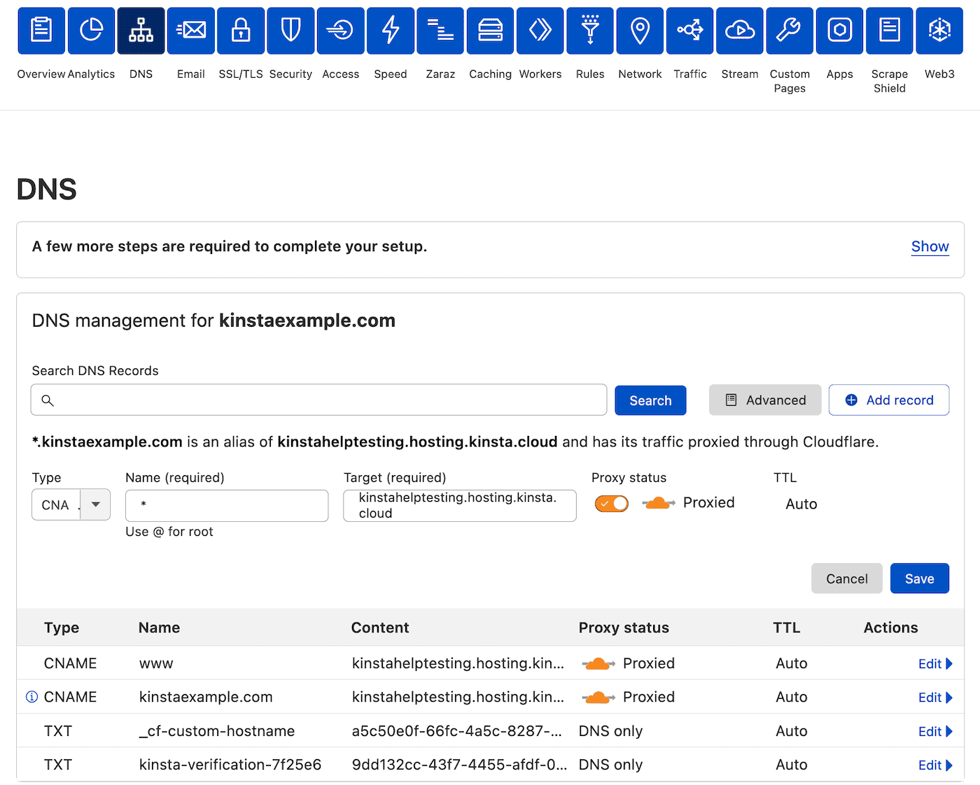 Füge einen Wildcard-CNAME für deine Cloudflare-Domain hinzu