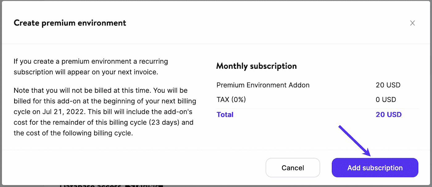 Añade la suscripción para tu entorno Premium.