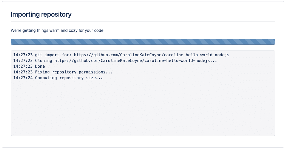 Importing repository progress in Bitbucket.