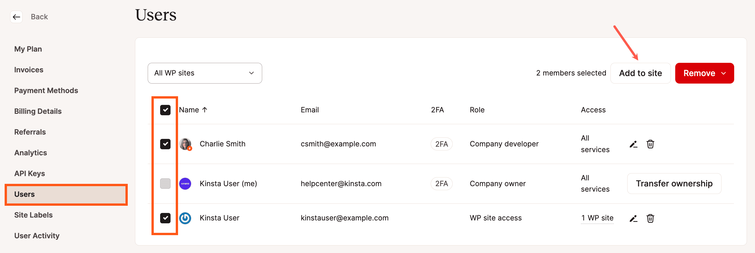 複数のユーザーをサイトに追加