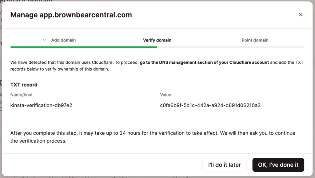 Fase uno della verifica del dominio dell'applicazione.