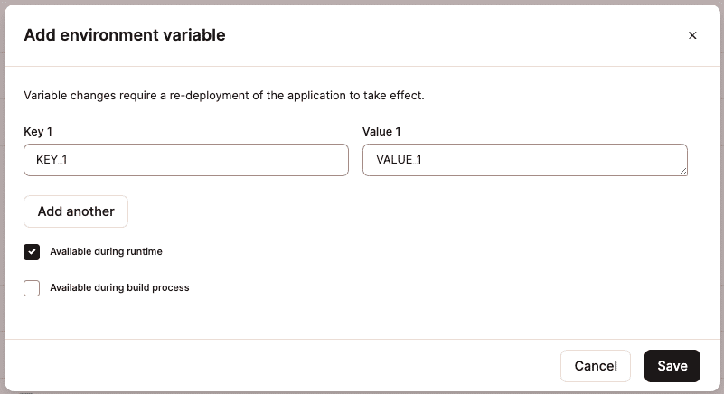 Add environment variables to your application after deployment.