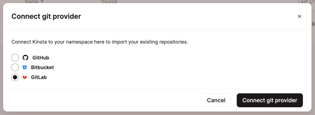 Connect Kinsta with your GitLab account.
