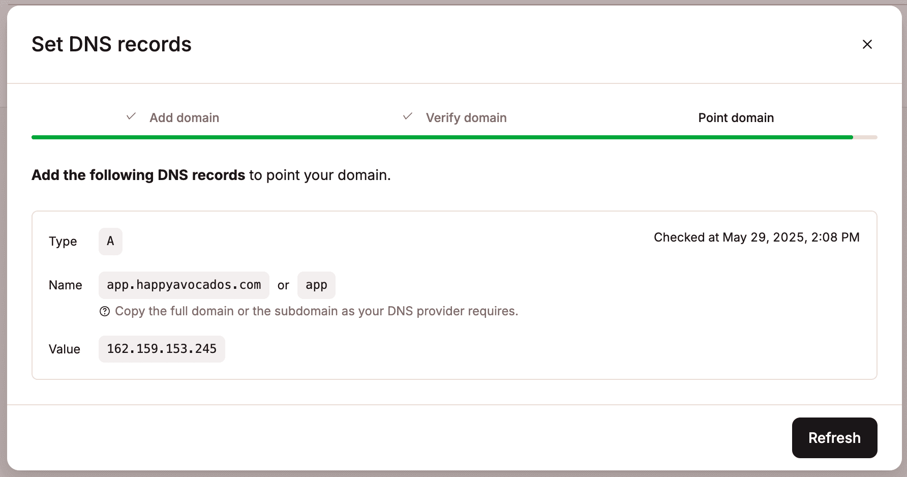 Point your static site domain.