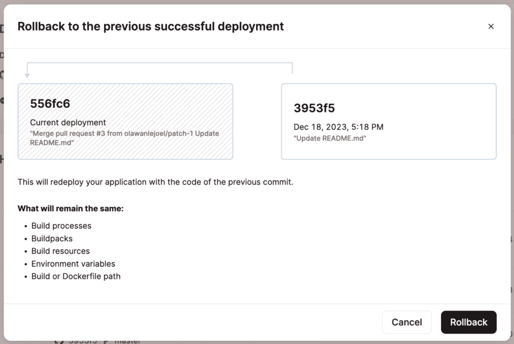 Terugdraaien naar de vorige succesvolle deployment.