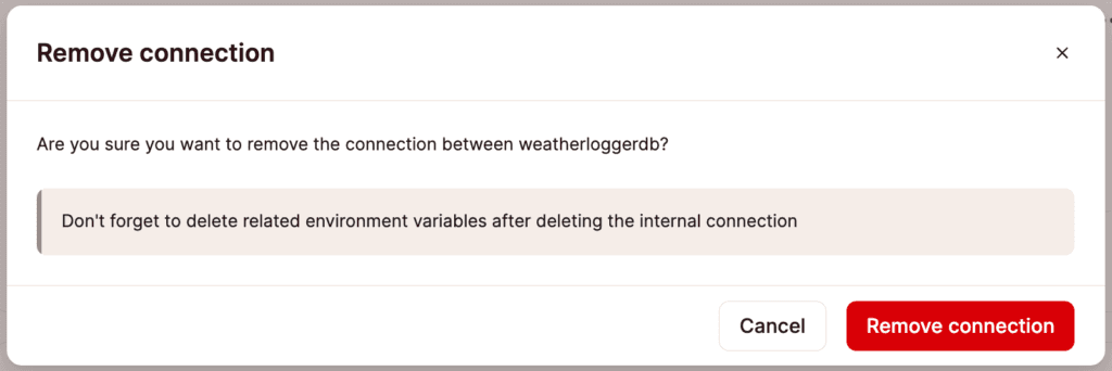 Entfernen einer internen Verbindung zwischen einer Anwendung und einer Datenbank