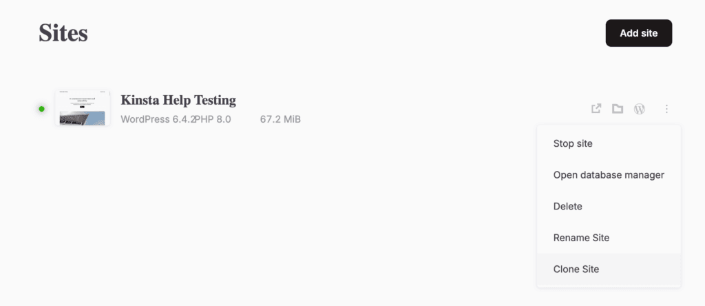 Clone an existing WordPress site in DevKinsta.