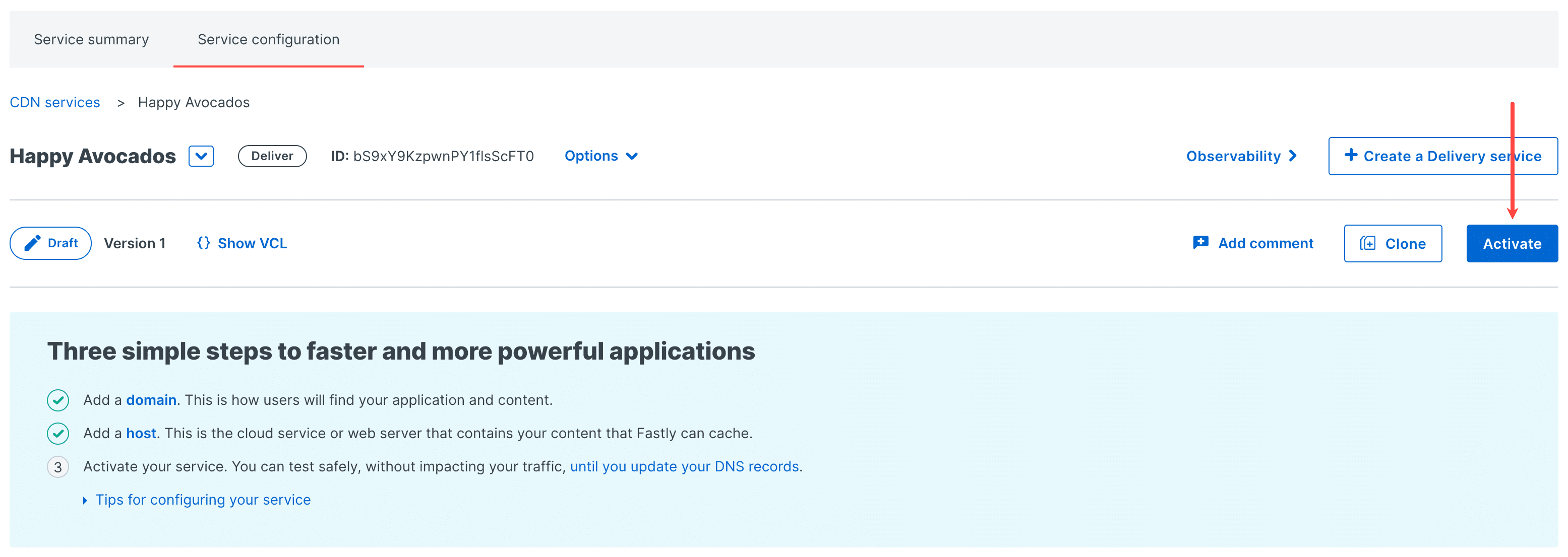 Activate Fastly.