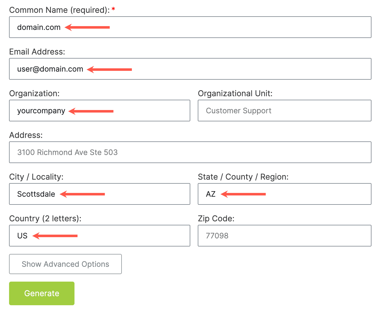 Generate CSR form.