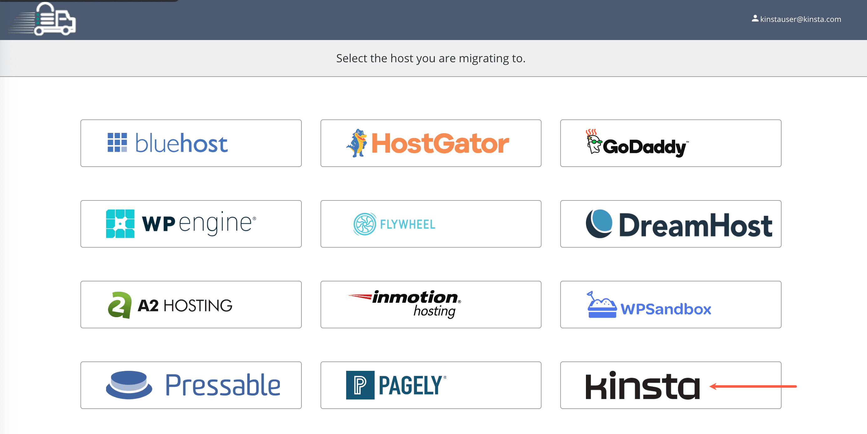 Select Kinsta as the host you are migrating to.