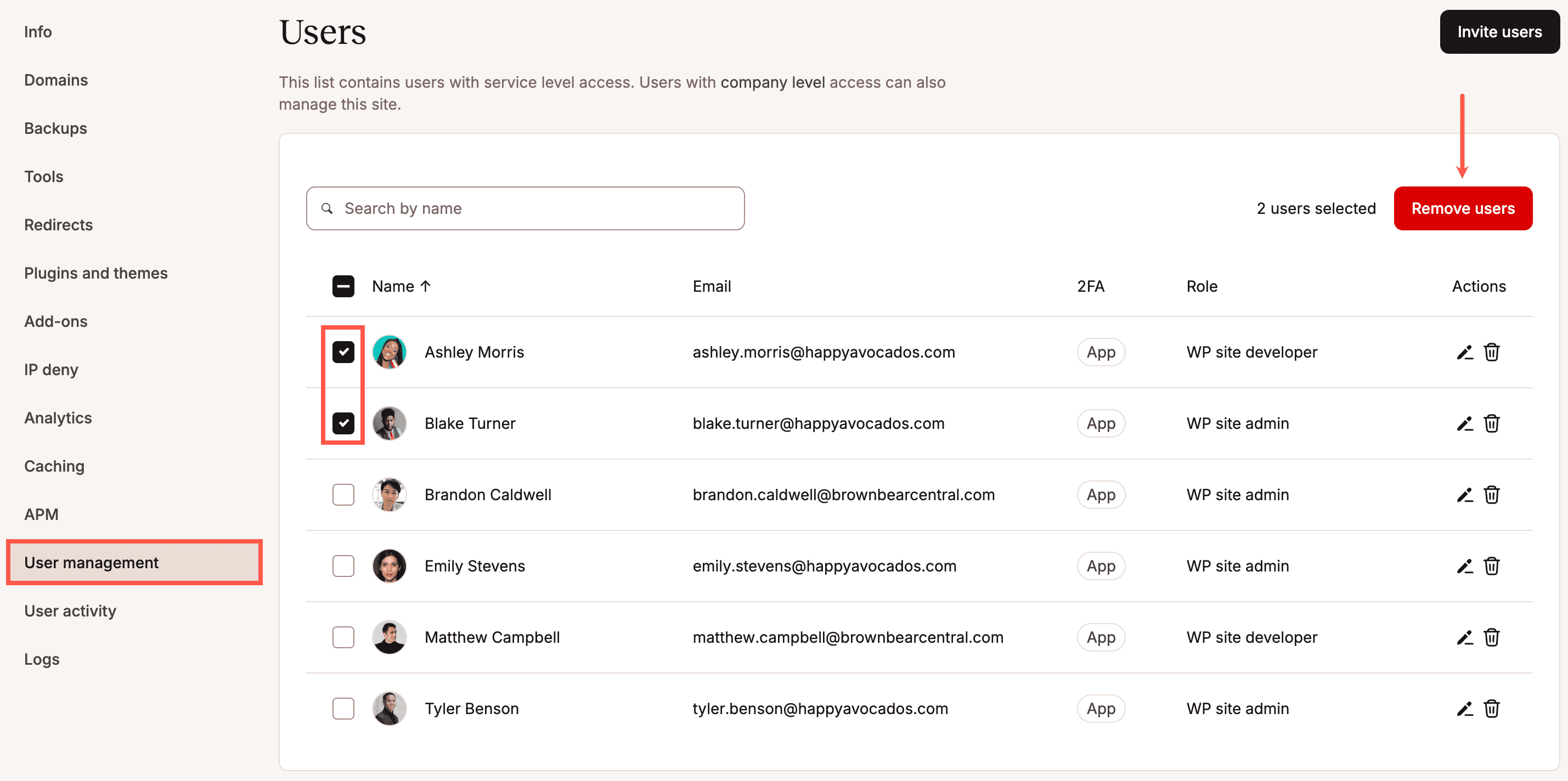 Remove multiple users from a service.