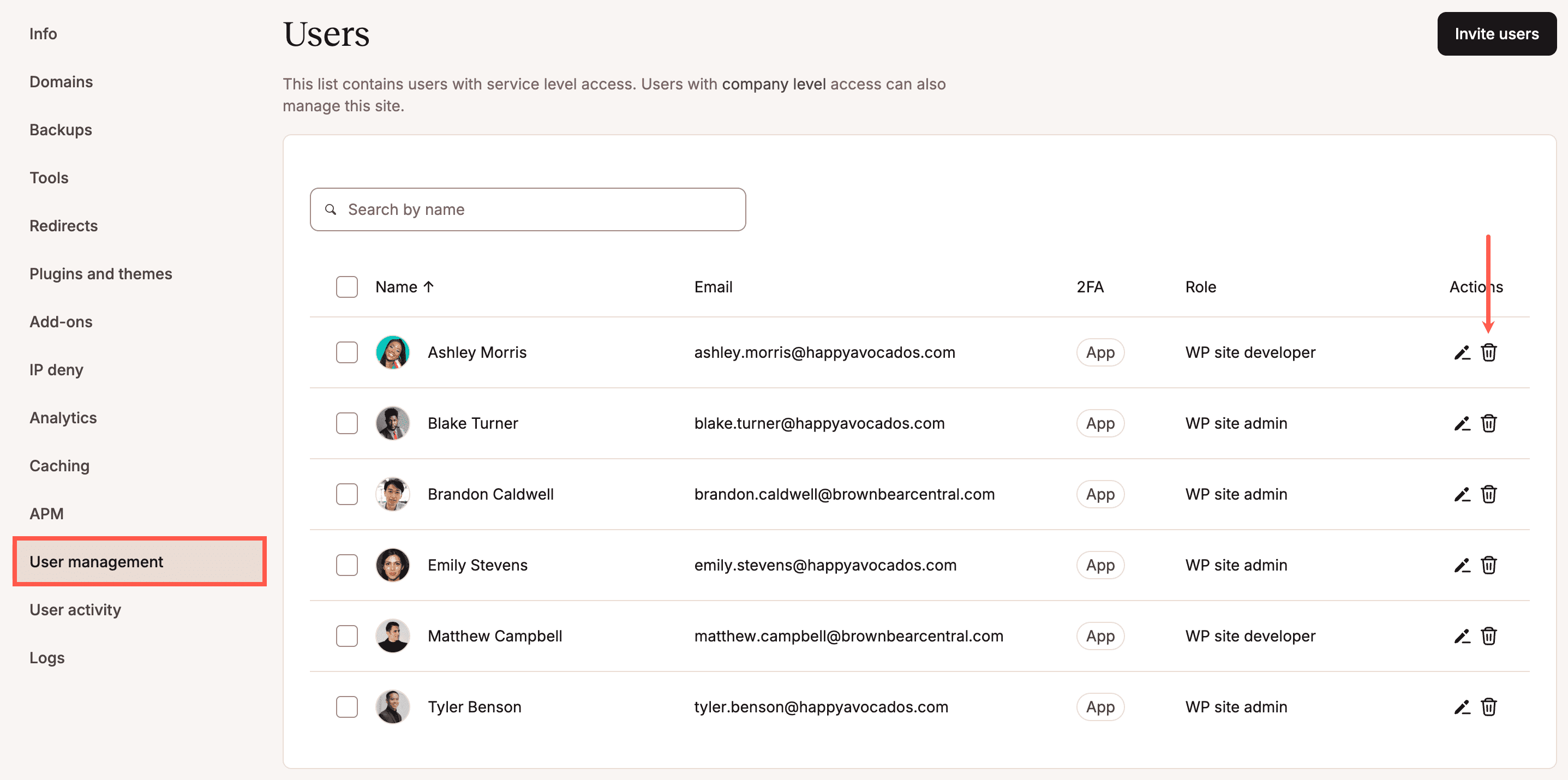 Remove a user from a service in MyKinsta.