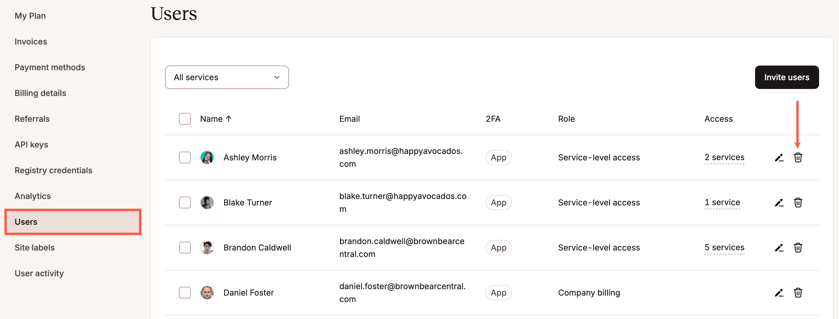 Remove a user from a company in MyKinsta.