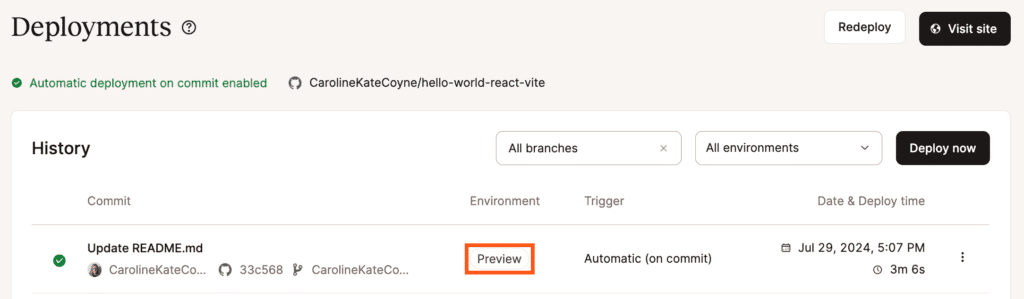 Preview environment in your static site deployments. 