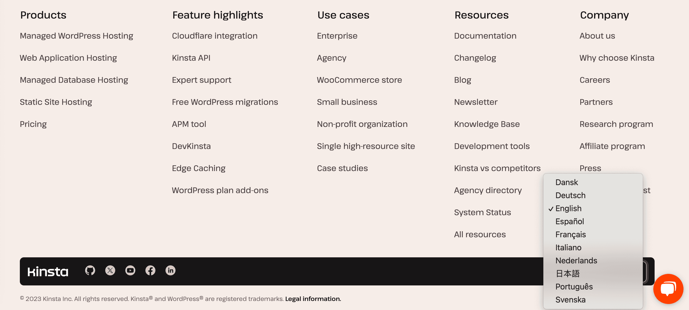 Wijzig de taal op de Kinsta website.