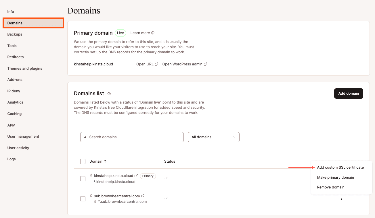 Add a custom SSL certificate.