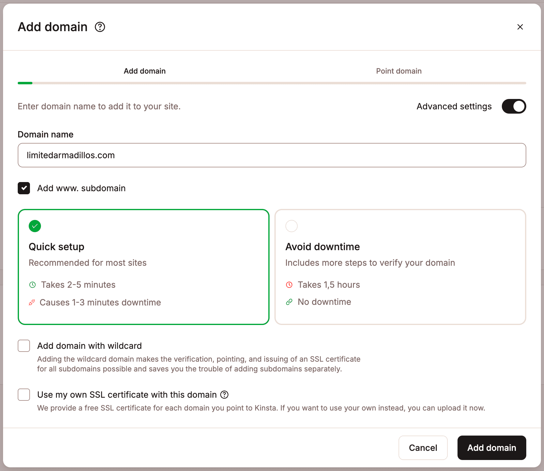 Add a domain in MyKinsta.