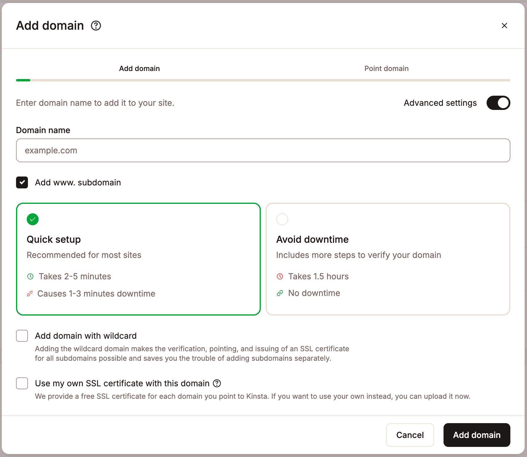 Add a domain in MyKinsta.
